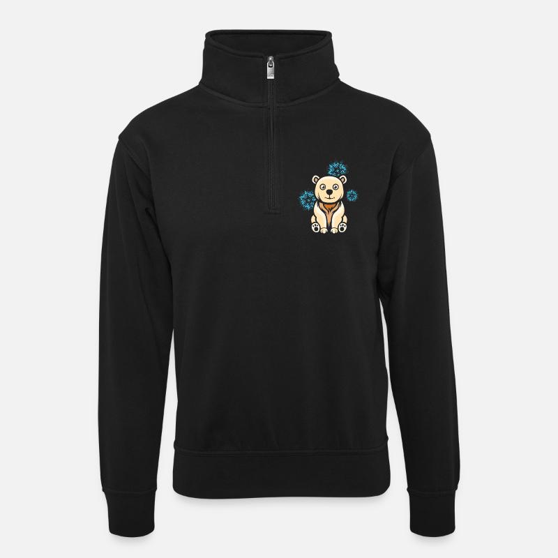 Cartoon Eisbär mit Schneeflocken - Unisex Pullover mit Zip-Kragen - Schwarz