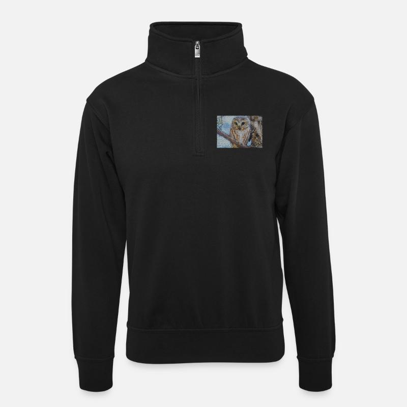 Nächtliche Eulen-Mosaik - Unisex Pullover mit Zip-Kragen - Schwarz