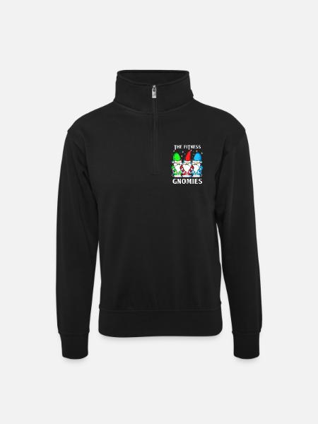 Gnom Fitness Gym - Unisex Pullover mit Zip-Kragen - Schwarz