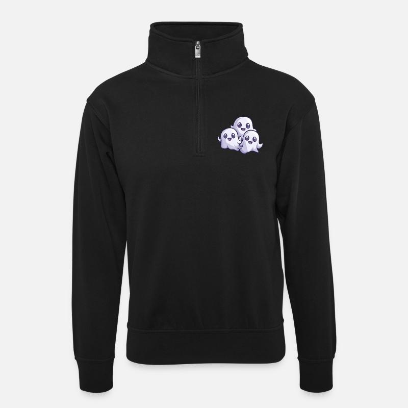 Geister Halloween Niedlich Comic - Unisex Pullover mit Zip-Kragen - Schwarz