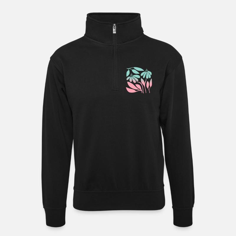 Marguerite in gradient green  - Unisex Pullover mit Zip-Kragen - Schwarz