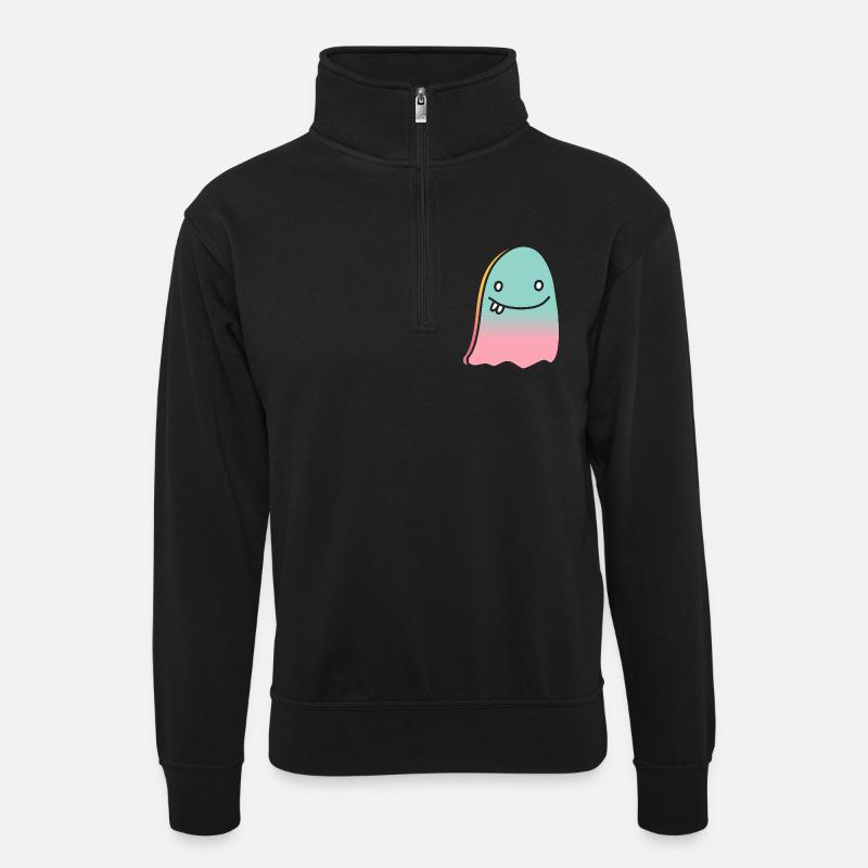Ghost doodle gradient - Unisex sweater with zip collar - black