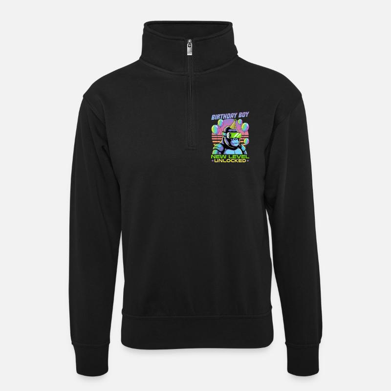 Birthday Gamer VR - Unisex Pullover mit Zip-Kragen - Schwarz