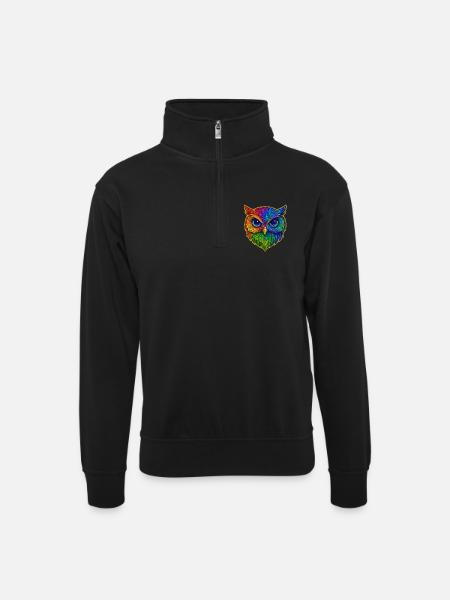Eule | Waldkauz | Regenbogen Eulenzauber - Unisex Pullover mit Zip-Kragen - Schwarz