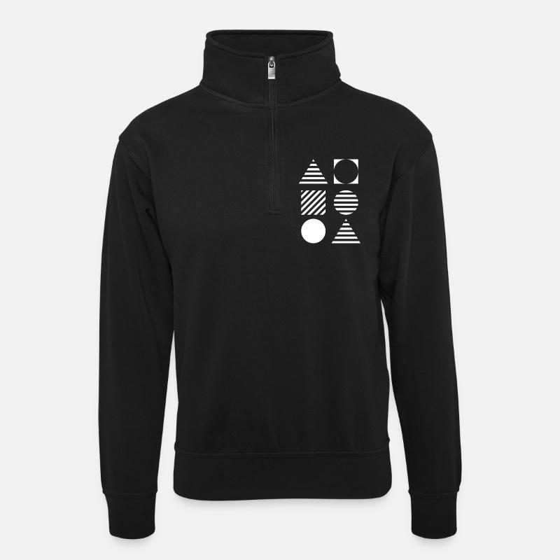 Geometrisches Gitter Monochrom - Unisex Pullover mit Zip-Kragen - Schwarz