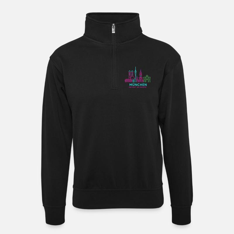 München Neon Skyline - Unisex Pullover mit Zip-Kragen - Schwarz
