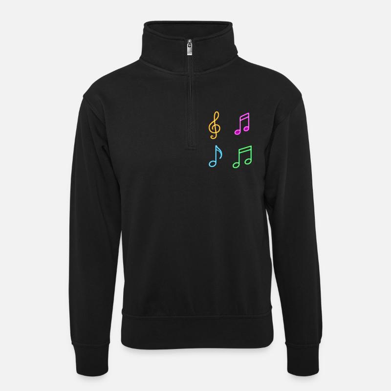 Neon Musiknoten – Music Vibes - Unisex Pullover mit Zip-Kragen - Schwarz
