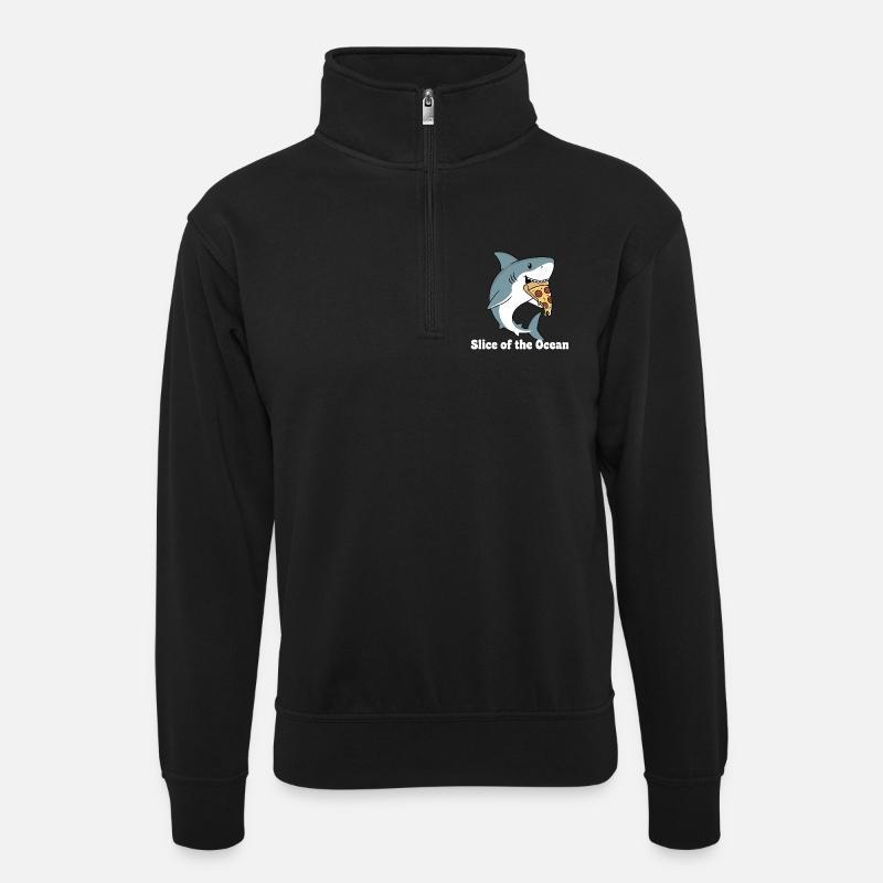 Hai beißt Pizza - Unisex Pullover mit Zip-Kragen - Schwarz