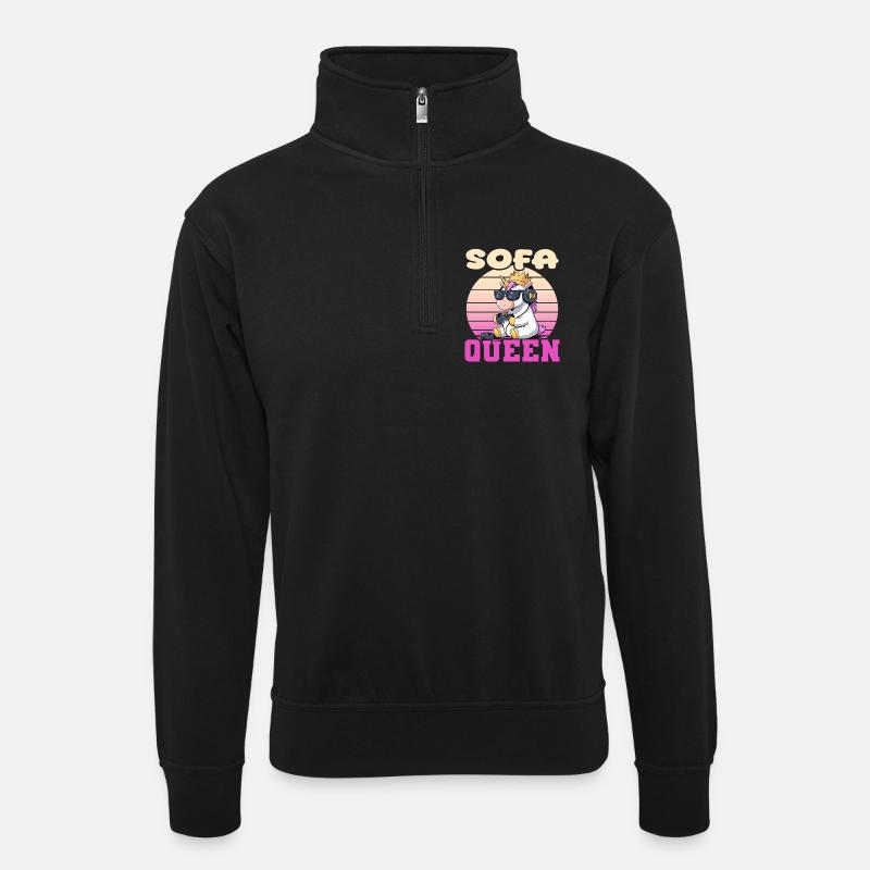 Sofa Queen - Einhorn zocken - Unisex Pullover mit Zip-Kragen - Schwarz