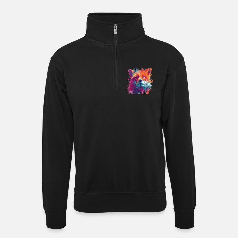 Intense_Fox_Face_Abstract_Painting - Unisex Pullover mit Zip-Kragen - Schwarz