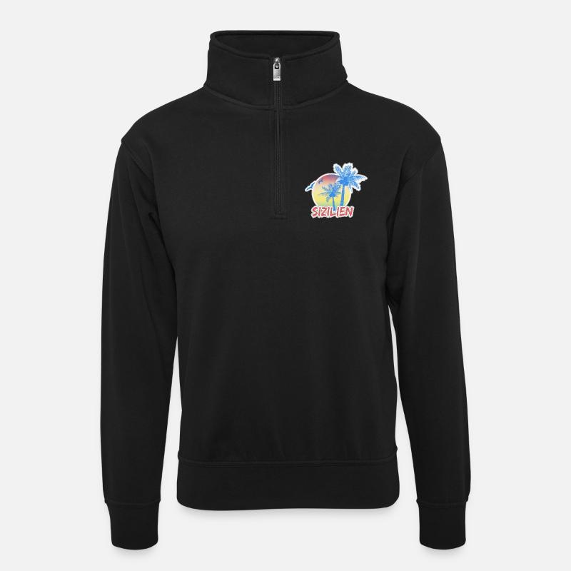 Sizilien als Urlaub - Unisex Pullover mit Zip-Kragen - Schwarz