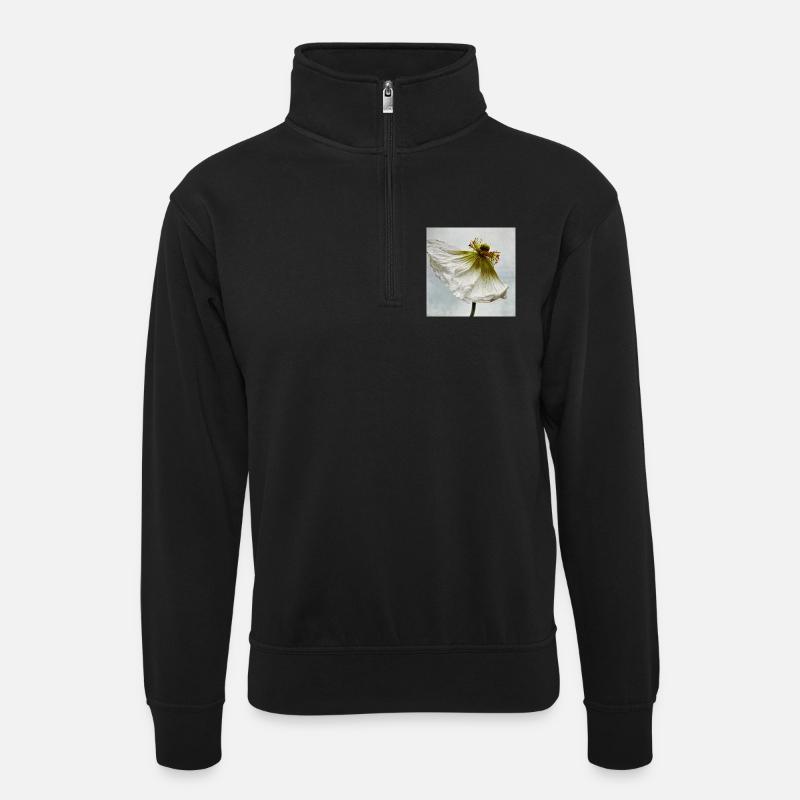 White Poppy - Unisex Pullover mit Zip-Kragen - Schwarz