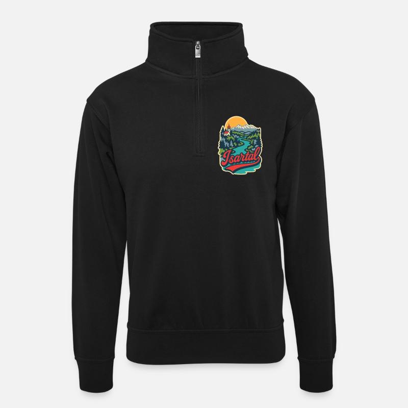 Isartal in Oberbayern   - Unisex Pullover mit Zip-Kragen - Schwarz