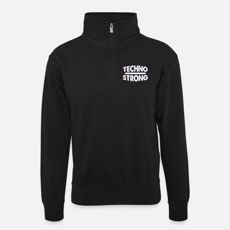 Techno Strong Neon Glitch - Unisex Pullover mit Zip-Kragen - Schwarz