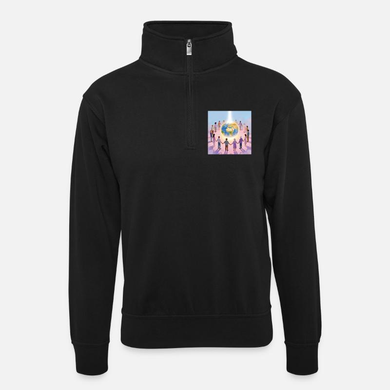 Erde umringt von Gemeinschaft - Unisex Pullover mit Zip-Kragen - Schwarz