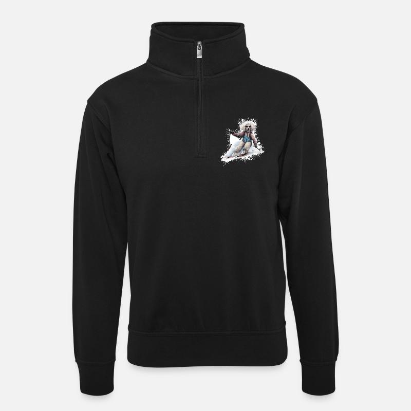 Caniche Chien Ski Ski - Sweat col montant zippé unisexe - noir