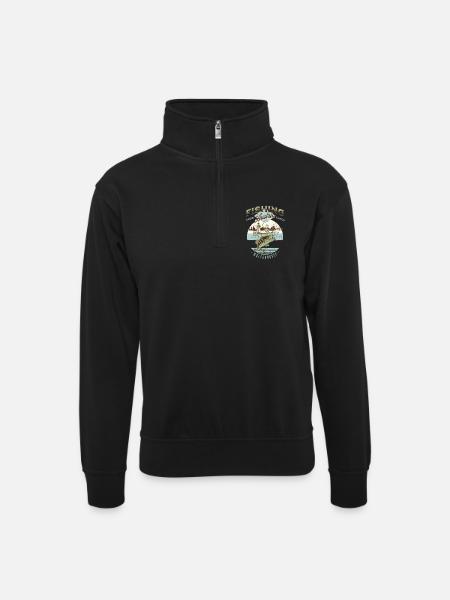 Fishing Wolfgangsee Retro Design - Unisex Pullover mit Zip-Kragen - Schwarz