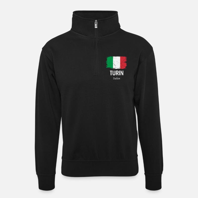 Turin - Unisex Pullover mit Zip-Kragen - Schwarz