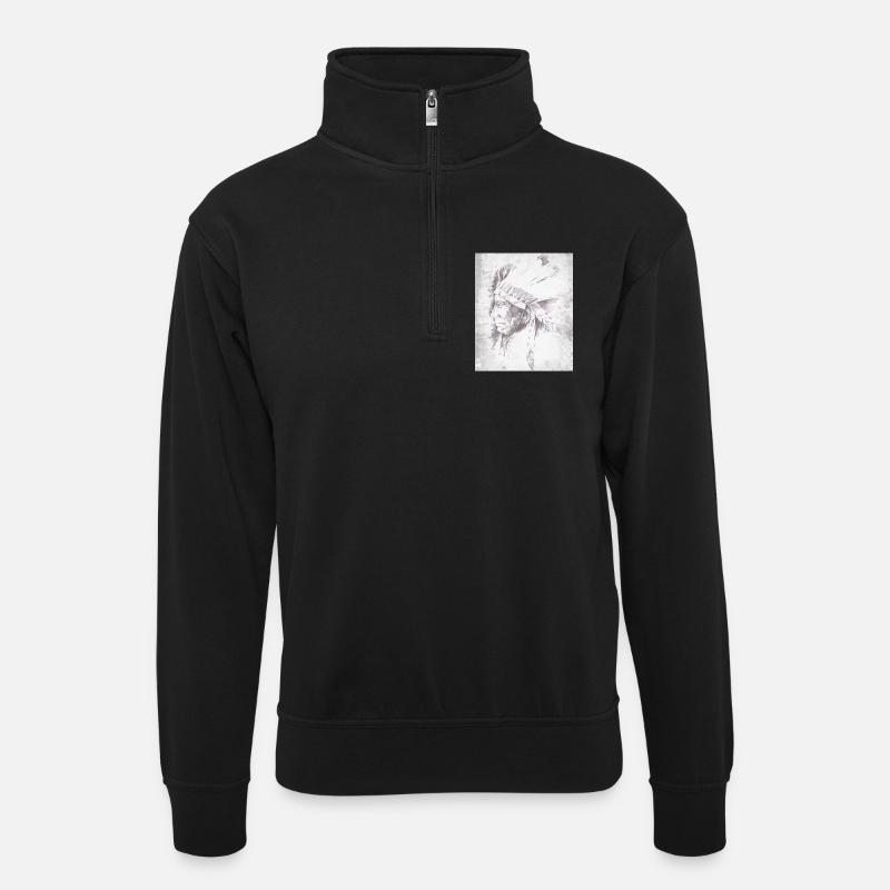 Native Grey Feather Chief - Unisex sweater with zip collar - black