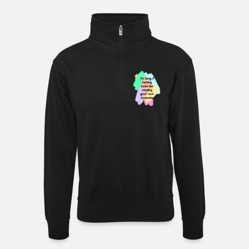 Healing Boundaries Slogan - Unisex sweater with zip collar - black