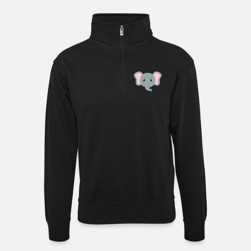Elefant Cartoon - Unisex Pullover mit Zip-Kragen - Schwarz
