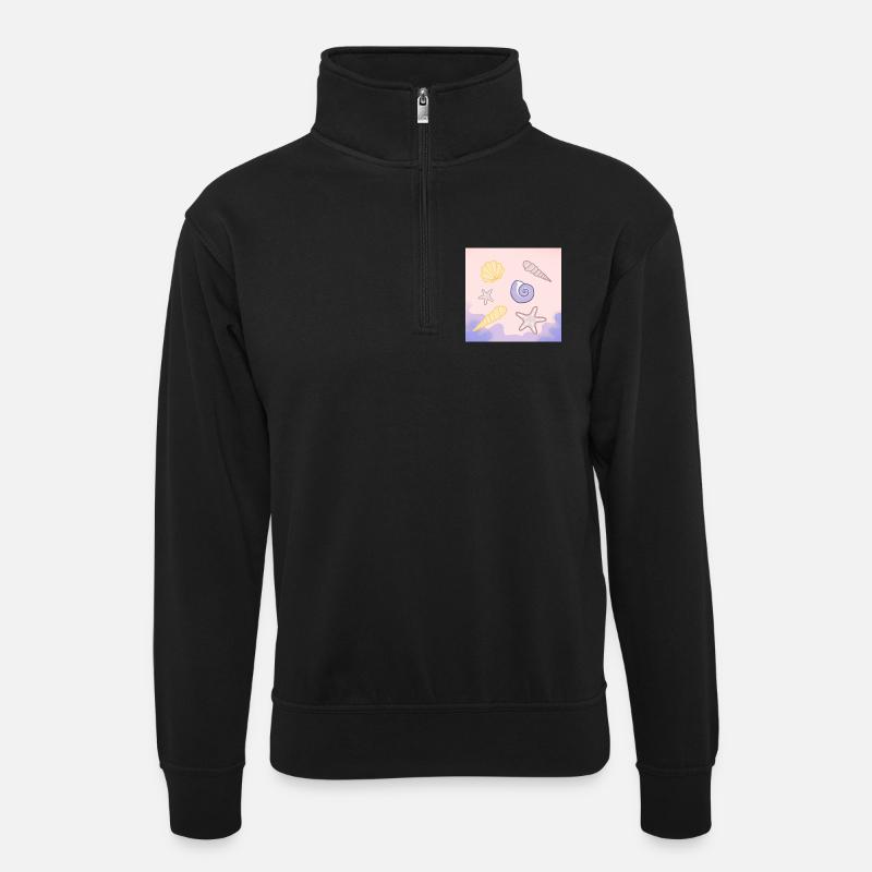 Pastel Sea Shells Starfish - Unisex sweater with zip collar - black