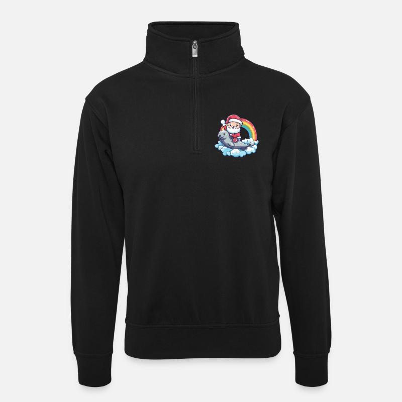 Robbe Tier Weihnachtsmann Weihnachten - Unisex Pullover mit Zip-Kragen - Schwarz