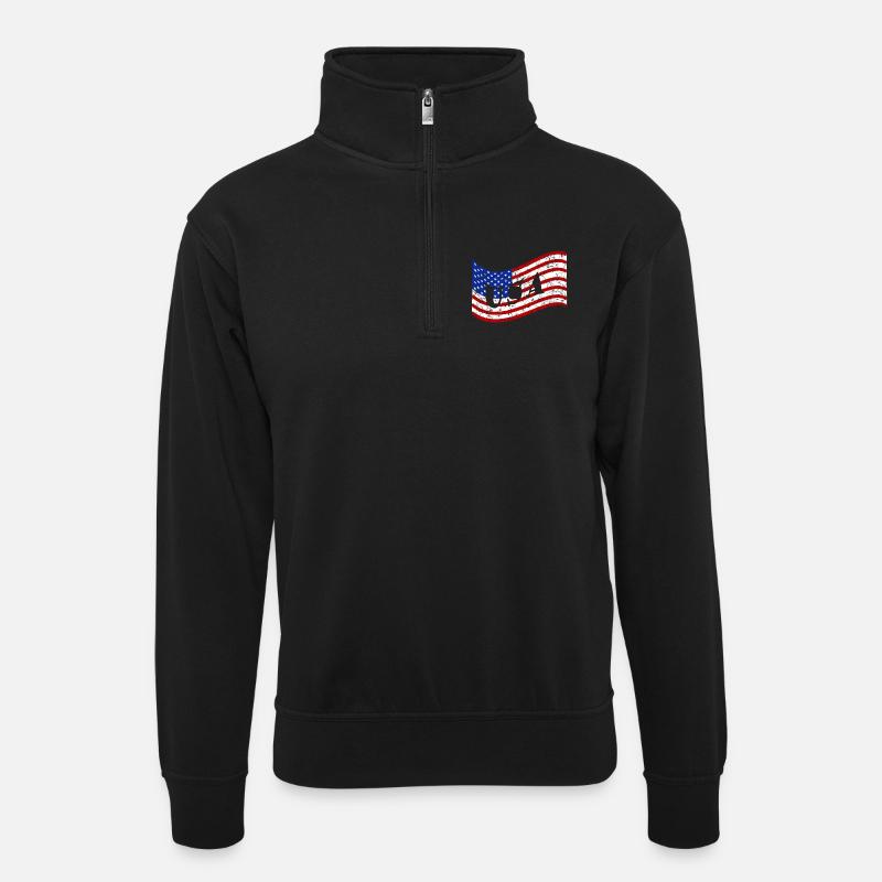 USA Fahne - Unisex Pullover mit Zip-Kragen - Schwarz