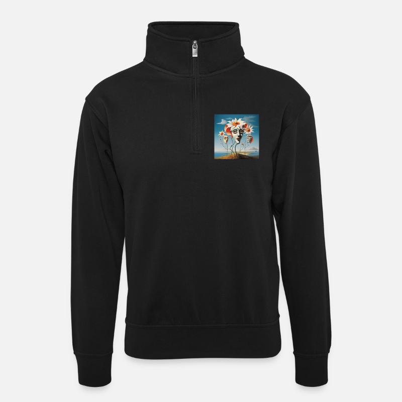 Blütenmasken Traum - Unisex Pullover mit Zip-Kragen - Schwarz