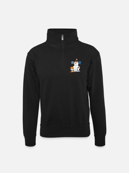 Winter Joy Snowman Penguins - Unisex sweater with zip collar - black