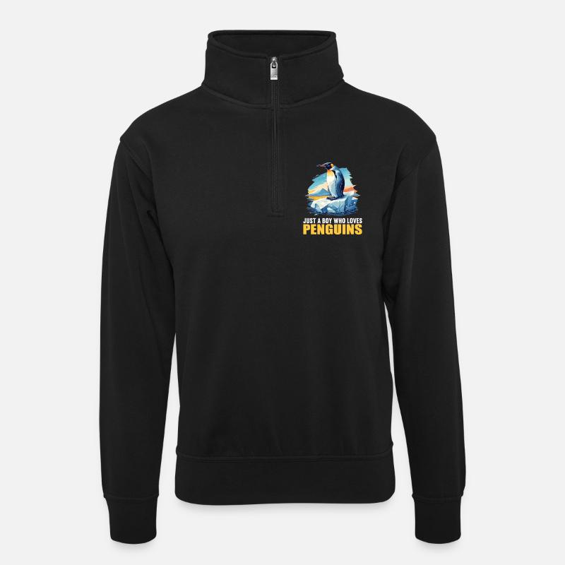 Pinguine Pinguin - Unisex Pullover mit Zip-Kragen - Schwarz