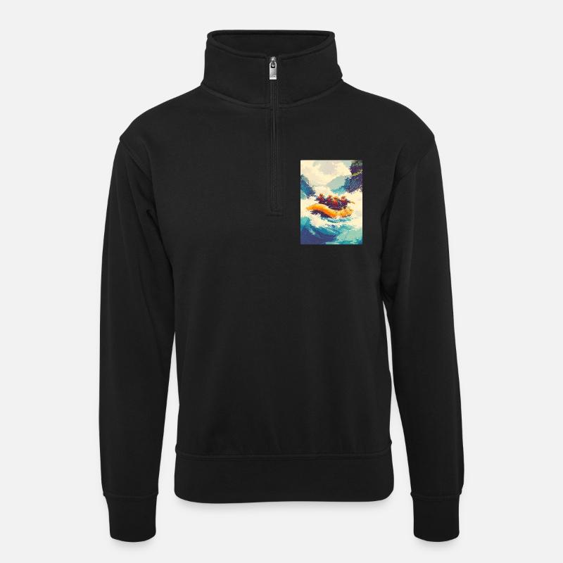 Rafting-Expedition in Wild Rapids - Unisex Pullover mit Zip-Kragen - Schwarz