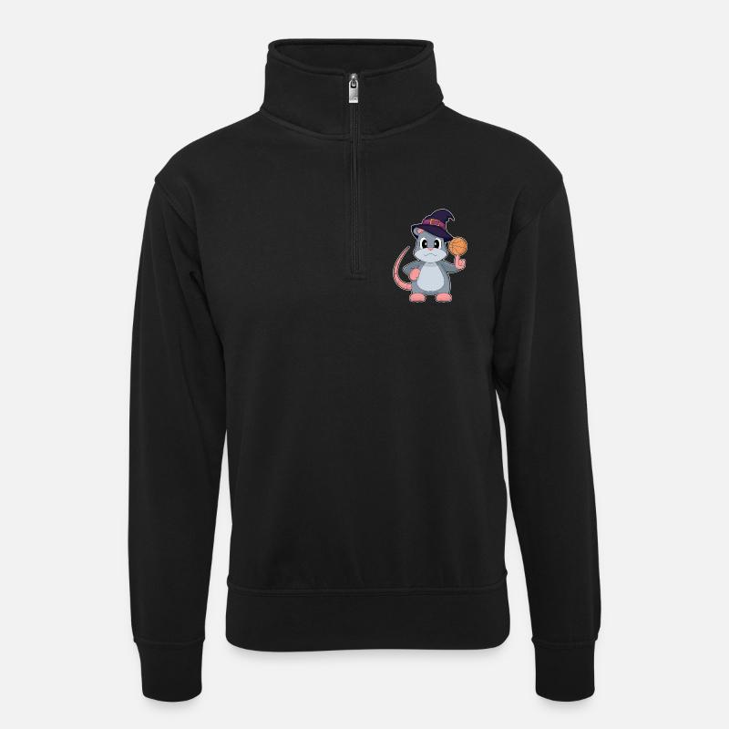 Maus Halloween Basketball - Unisex Pullover mit Zip-Kragen - Schwarz