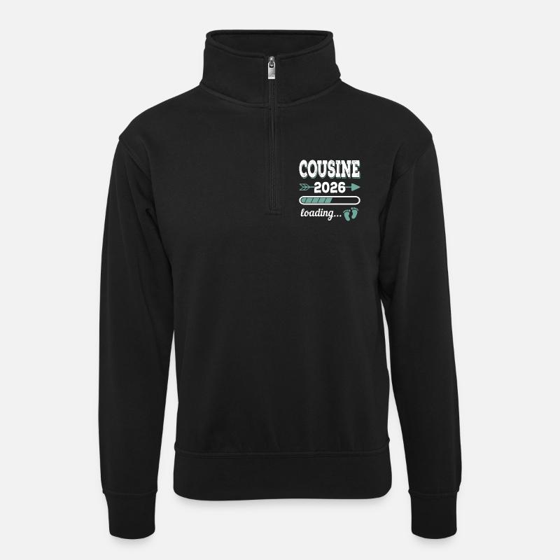 Cousine 2026 Loading Große Cousine - Unisex Pullover mit Zip-Kragen - Schwarz