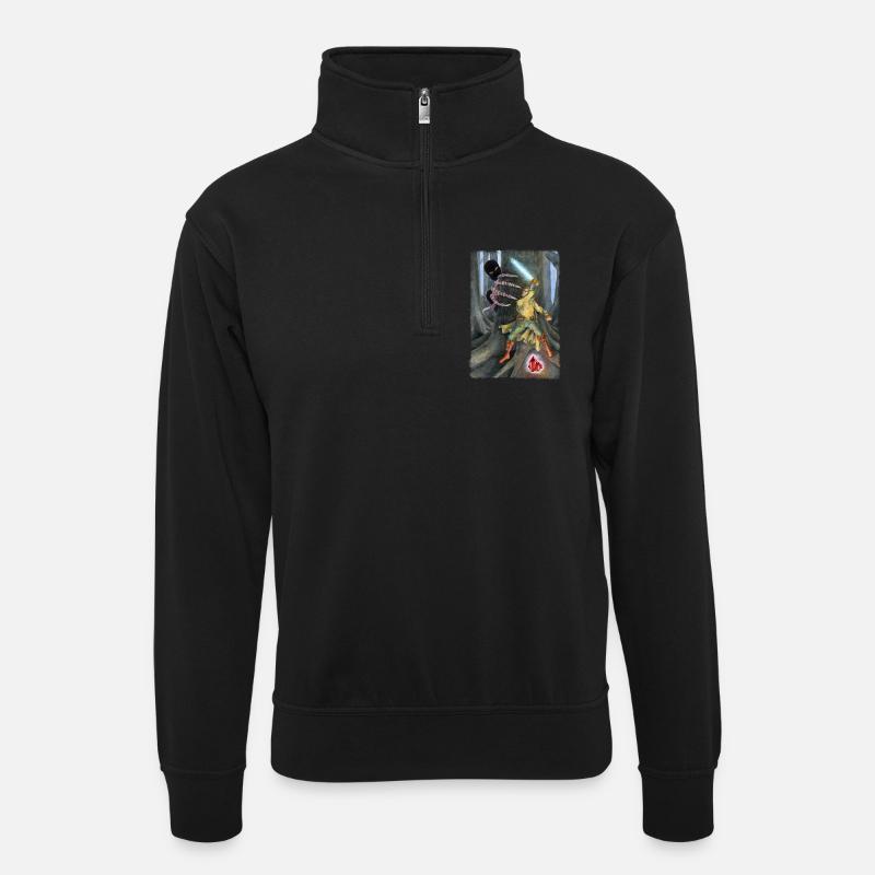 Fantasy Held kämpft gegen Schattenkreatur - Unisex Pullover mit Zip-Kragen - Schwarz