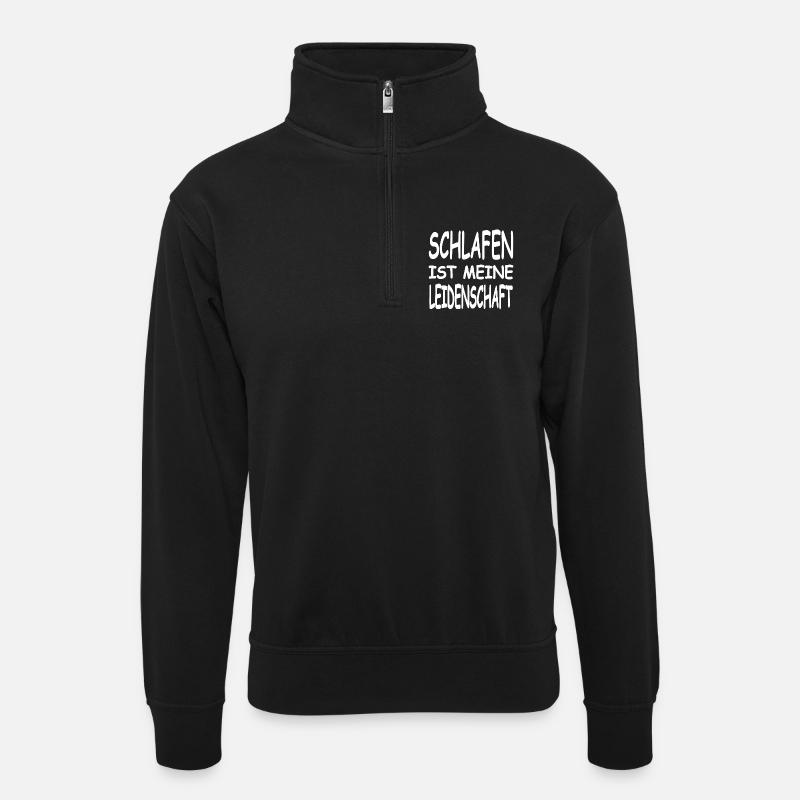 Schlafen - Unisex Pullover mit Zip-Kragen - Schwarz