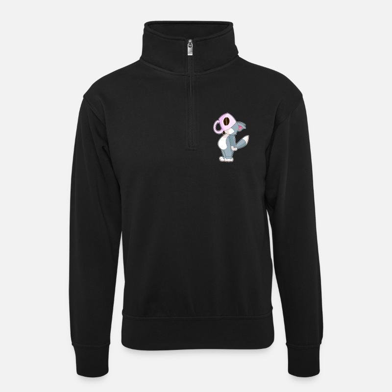 Katze Kaffee Tasse - Unisex Pullover mit Zip-Kragen - Schwarz