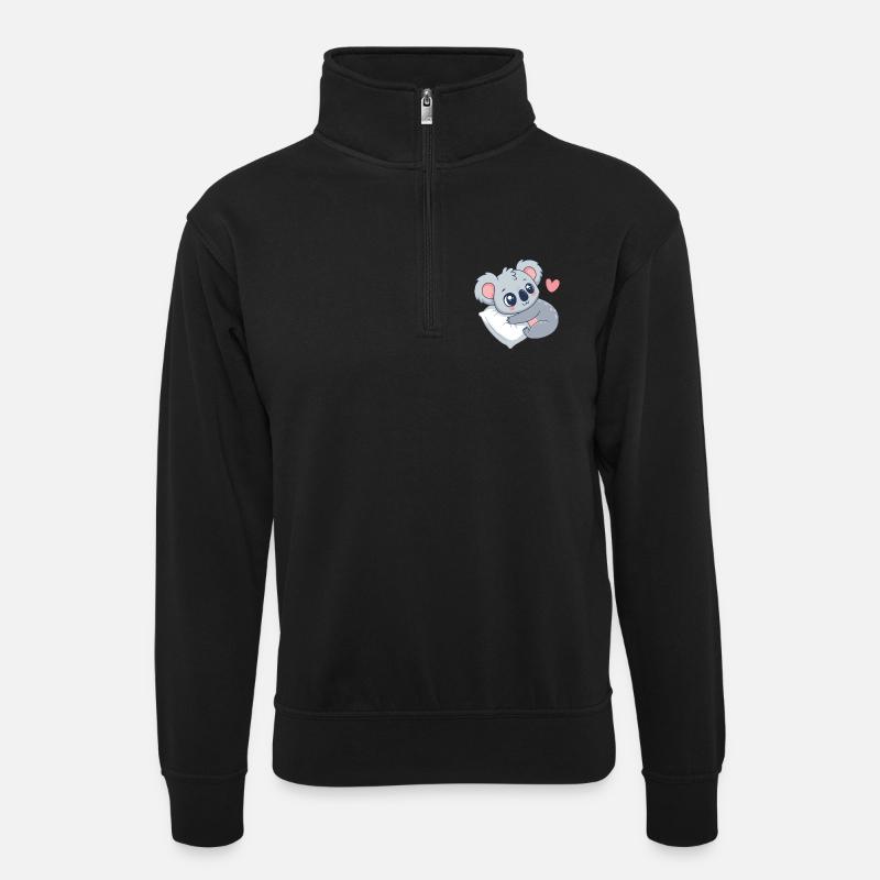 Cuddly Koala on Pastel Cushion - Unisex sweater with zip collar - black