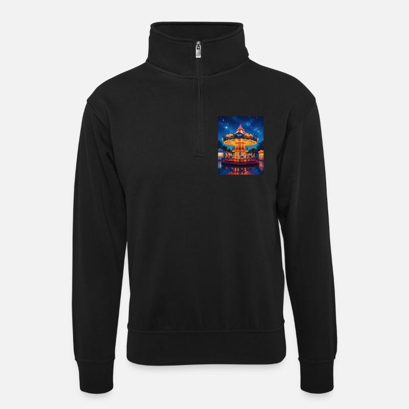 Nachtkarussell im Lichterglanz - Unisex Pullover mit Zip-Kragen - Schwarz