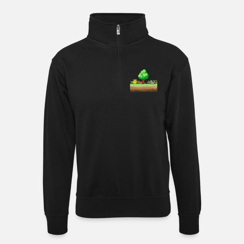 Pixelgarten Abenteuer - Unisex Pullover mit Zip-Kragen - Schwarz