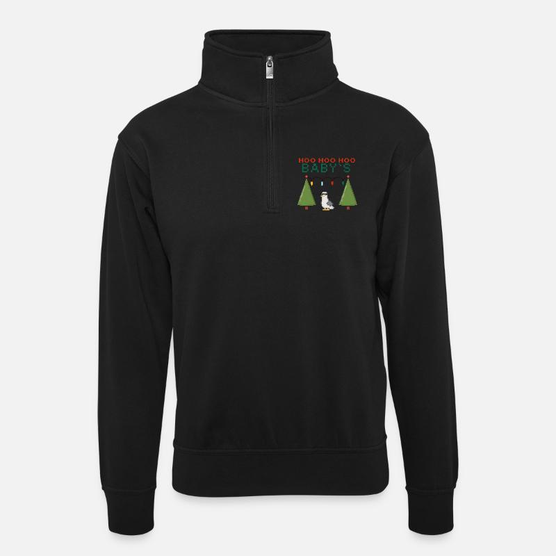 Pixel-Weihnachtsvogel mit Lichterketten - Unisex Pullover mit Zip-Kragen - Schwarz