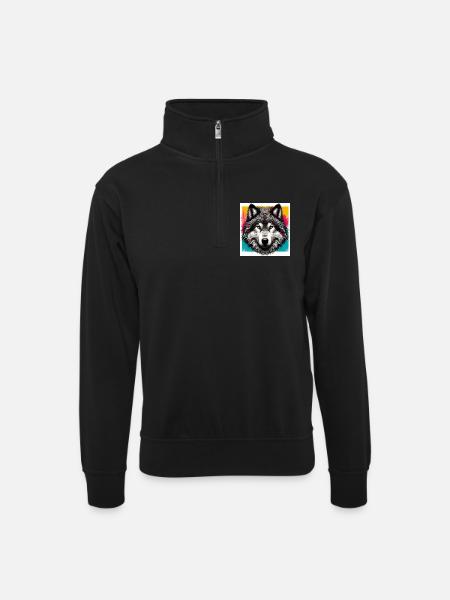 Wolf - Unisex sweater with zip collar - black