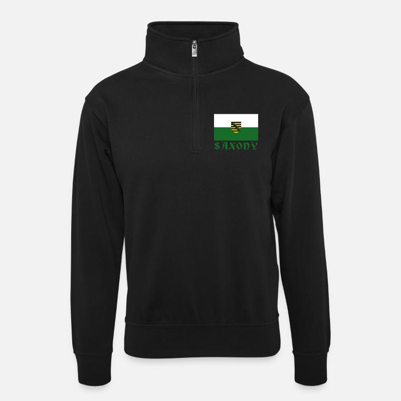 Sachsen Emblem Flagge Design - Unisex Pullover mit Zip-Kragen - Schwarz