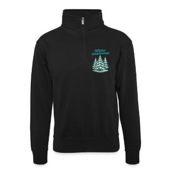 Winter Wonderland Kiefern - Unisex Pullover mit Zip-Kragen - Schwarz - Vorne