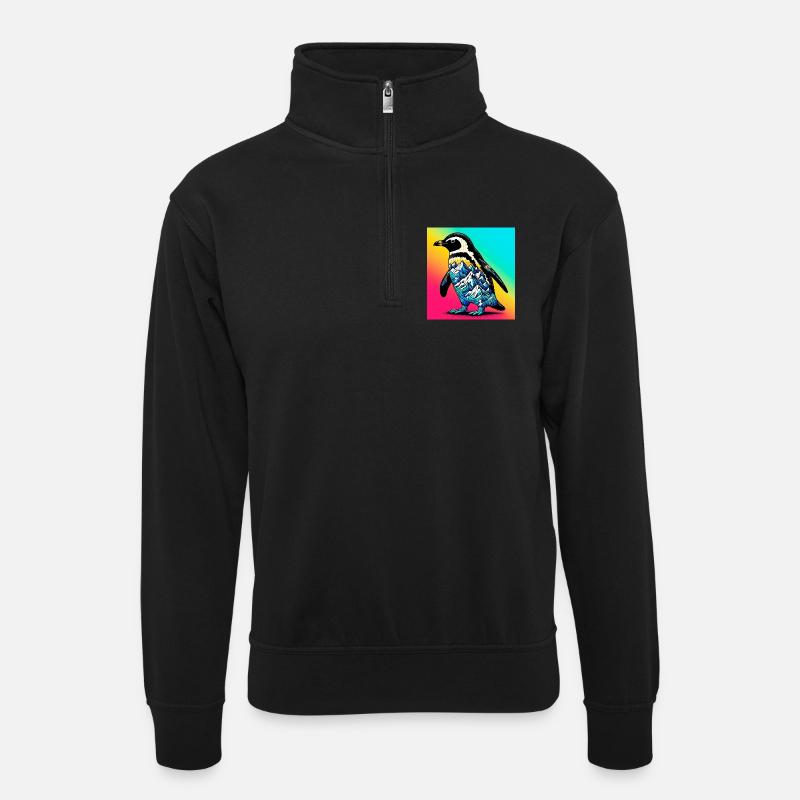 Pinguin - Unisex Pullover mit Zip-Kragen - Schwarz