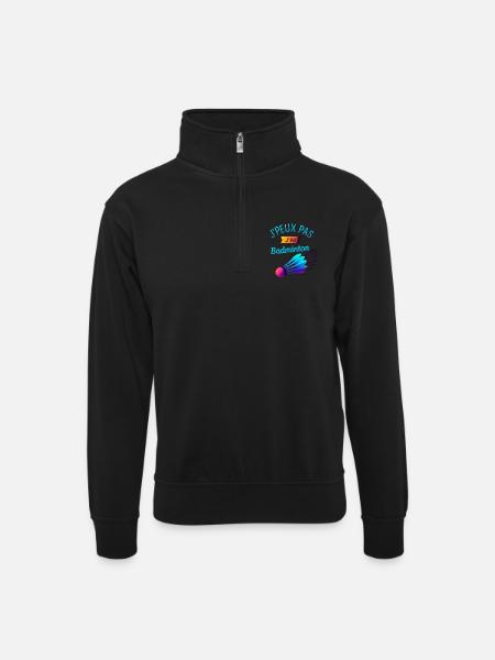 I can't I badminton - Unisex sweater with zip collar - black