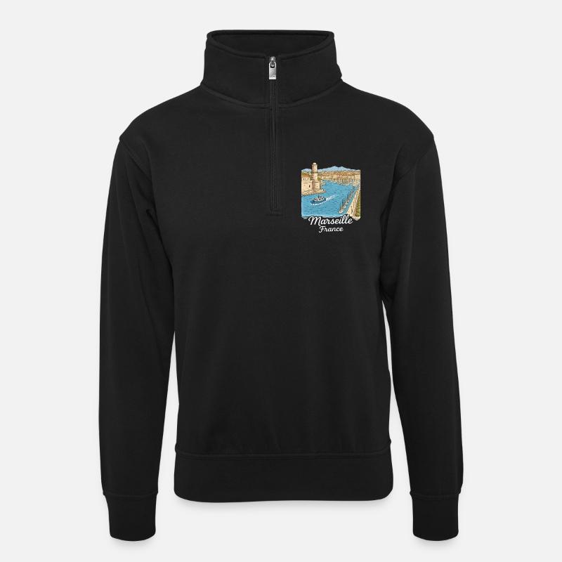Marseille Frankreich - Unisex Pullover mit Zip-Kragen - Schwarz