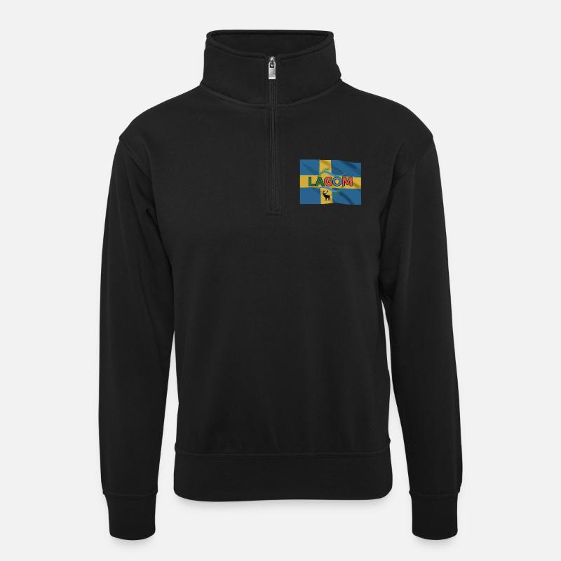 Lagom, Schweden - Unisex Pullover mit Zip-Kragen - Schwarz