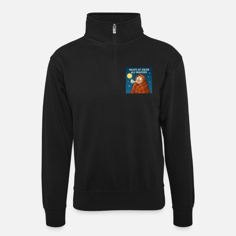 It's colder at night than outside - Unisex sweater with zip collar - black