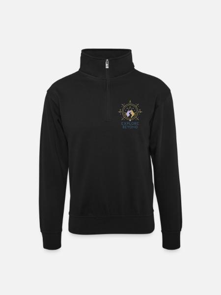Explore Beyond Kompass - Unisex Pullover mit Zip-Kragen - Schwarz